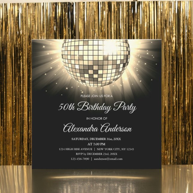 Gold 50. Geburtstagsparty Disco Ball Einladung (Von Creator hochgeladen)