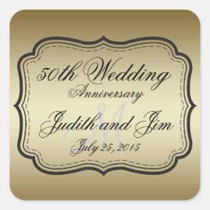 Gold 50. Hochzeitstag Quadratischer Aufkleber