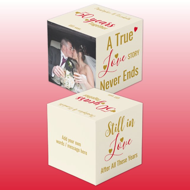 Gold 50 Jahre Jubiläum rotes Foto Würfel (Von Creator hochgeladen)