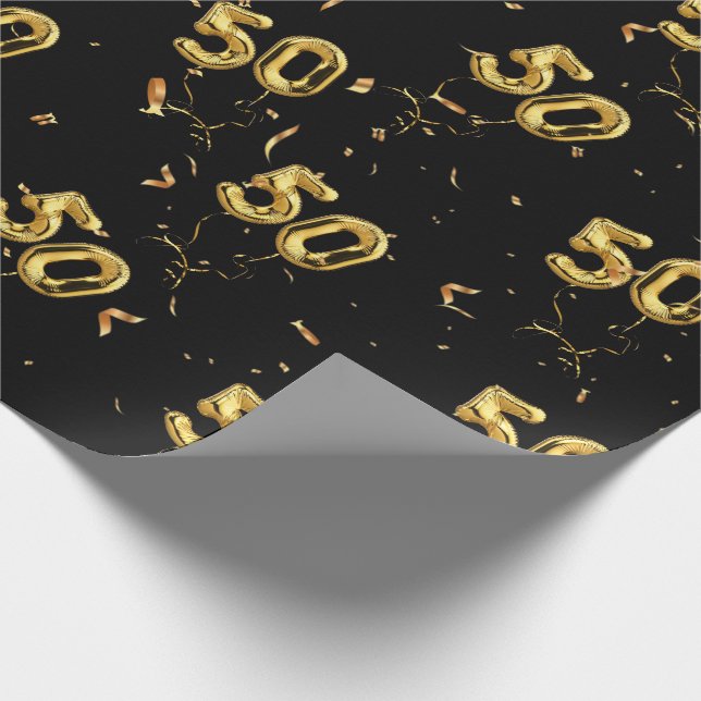 Gold 50 Mylar Balloons und Confetti Geschenkpapier (Ecke)