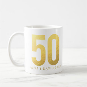 Gold 50. Tag, Monat, Jahr, Personalisierte weiße  Kaffeetasse