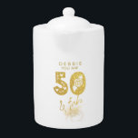 Gold 50 und Fab Teapot<br><div class="desc">50 und Fab dekorative Kalligraphie in Gold und Imitat Glitzer.  Passen Sie den Namen und die Nachricht einfach an,  um ein fabelhaftes Geburtstagsgeschenk zu machen und für diese besondere Person zu sorgen.</div>