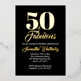 Gold 50 und Fantastischer Geburtstag Folieneinladung
