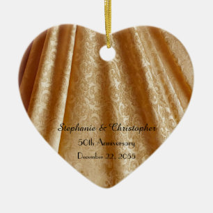 Gold 50. Wedding Anniversary Heart Shaped, Name,  Keramik Ornament
