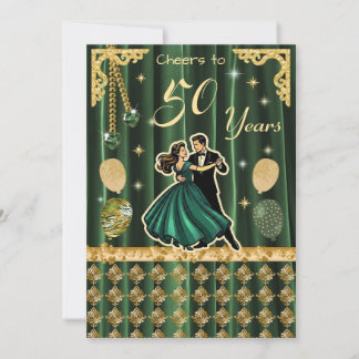 Gold 50th Birthday with Dancing Couples Invitation Einladung