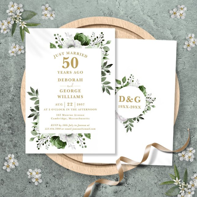 Gold 50th Wedding Anniversary Monogram Floral Einladung (Gold 50th Wedding Anniversary Monogram Floral Invitation)