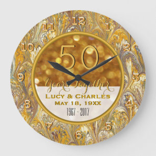 Gold 50th Wedding Anniversary Personalized Große Wanduhr