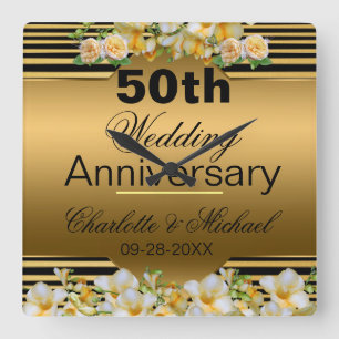 Gold 50th Wedding Anniversary Quadratische Wanduhr