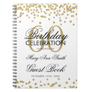 Gold 60. Geburtstag Gästebuch Confetti Notizblock