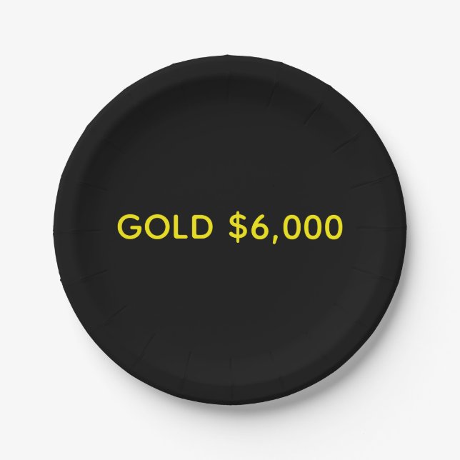 Gold $6,000 Marktfeier Pappteller (Vorderseite)