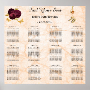 Gold 70 & Blumendesign Alphabetische Sitzkarte Poster