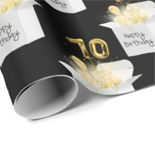 Gold 70. Geburtstag Ballons in White Box Geschenkpapier