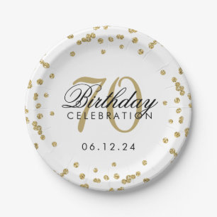 Gold 70. Geburtstag Glitzer Confetti White Pappteller