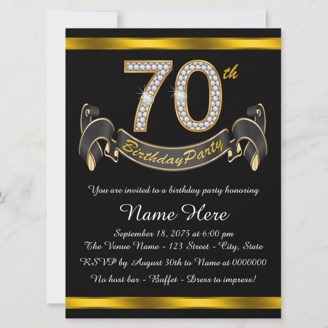 Gold 70. Geburtstagsparty Einladung (Vorderseite)
