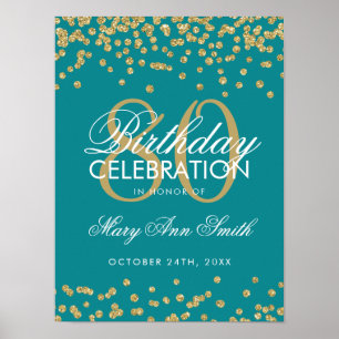 Gold 80. Geburtstag Glitzer Confetti Aquamarin Poster