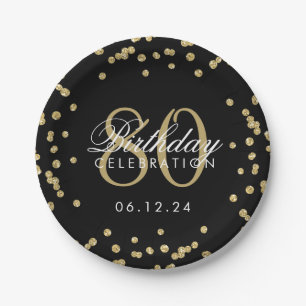 Gold 80. Geburtstag Glitzer Confetti Black Pappteller