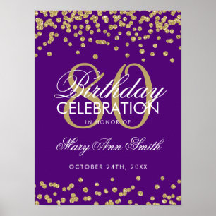 Gold 80. Geburtstag Glitzer Confetti Lila Poster