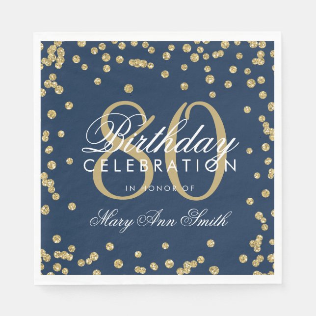 Gold 80. Geburtstag Glitzer Confetti Navy Blue Serviette (Vorderseite)