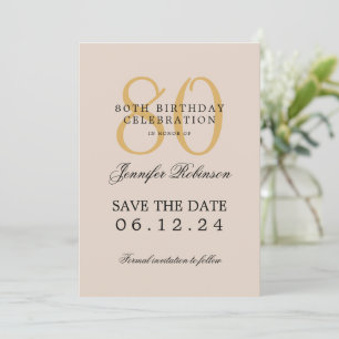 Gold 80. Geburtstag Save the Date Details Champagn Einladung
