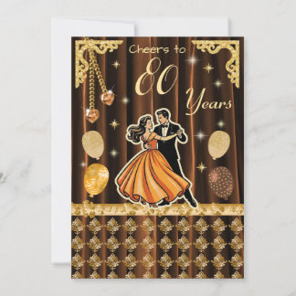 Gold 80th Birthday with Dancing Couples Invitation Einladung