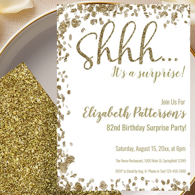 Gold 82nd Surprise Birthday Party Invitation Einladung (Von Creator hochgeladen)