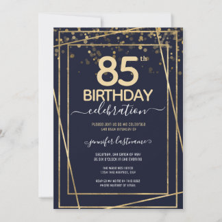 Gold 85. Geburtstagsparty Blue Gold Einladung