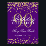 Gold 90. Geburtstag Glitzer Confetti Lila Poster<br><div class="desc">Elegante 90. Geburtstag Gold Lila Imitate Glitzer Confetti Banner Vorlage.</div>