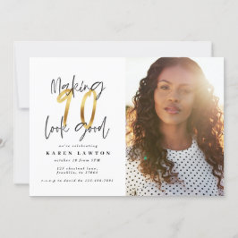 Gold 90 sehen gut aus Foto Geburtstagseinladung