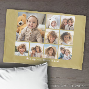 Gold 9 Foto Square Collage - mit weißem Text Kissenbezug
