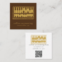 Gold Abacus QR Code Brown Square Biz Card Quadratische Visitenkarte