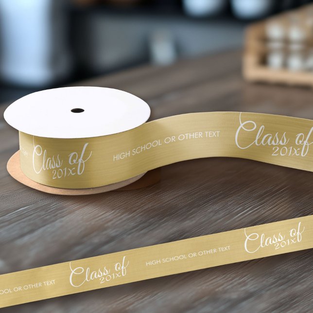 Gold Abschluss Class mit Jahrgangsschule Satinband (Custom Ribbon on a Roll - Personalize this ribbon with you text)
