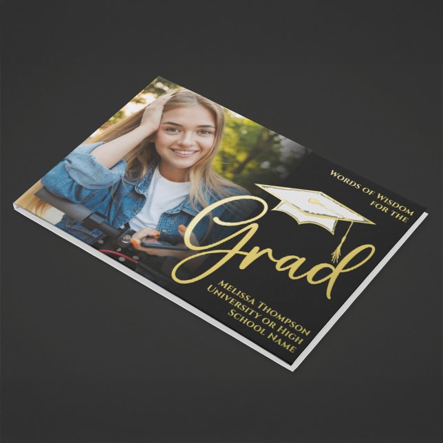 Gold Abschluss Foto Collage Gästebuch (Gold foil graduation photo guest book.)