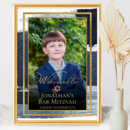 Gold Abstrakt Blue Bar Mitzvah Foto Begrüßungszeic Poster