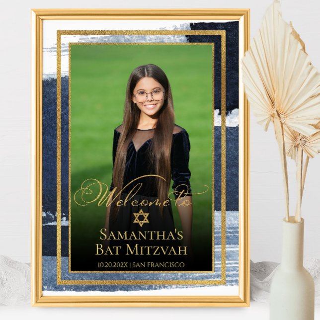 Gold Abstrakt Blue Bat Mitzvah Foto Begrüßungszeic Poster (Von Creator hochgeladen)