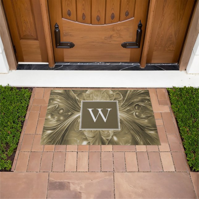 Gold Abstrakt Geblüht Monogram Doormat Fußmatte (Außenbereich)