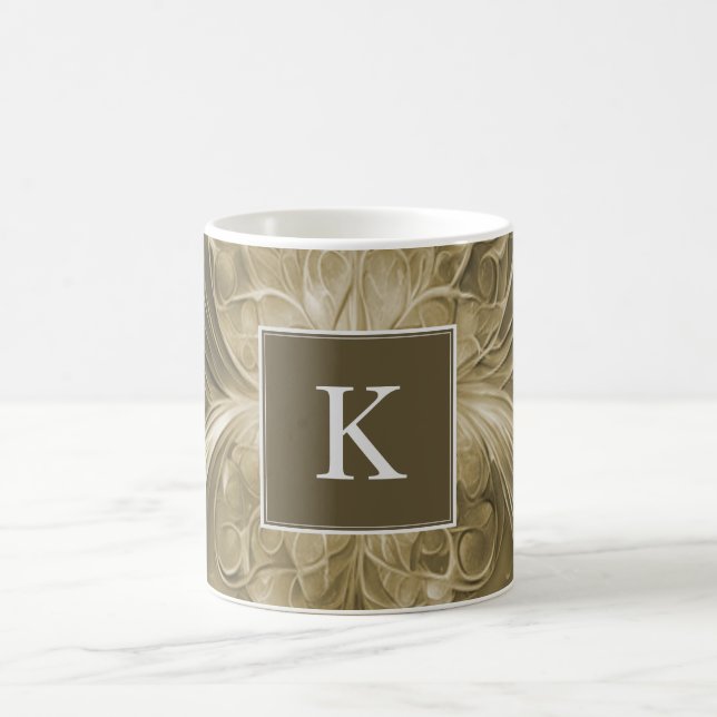 Gold Abstrakt Geblüht Monogram-Tasse Kaffeetasse (Mittel)