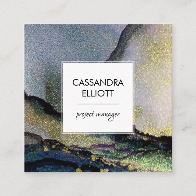 Gold & Abstrakte Alkoholtupfer Flüssigkeit Kunst Quadratische Visitenkarte (Vorderseite)