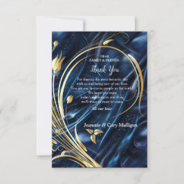 Gold abstrakte Blume auf Simmery Blue Silk RSVP Karte