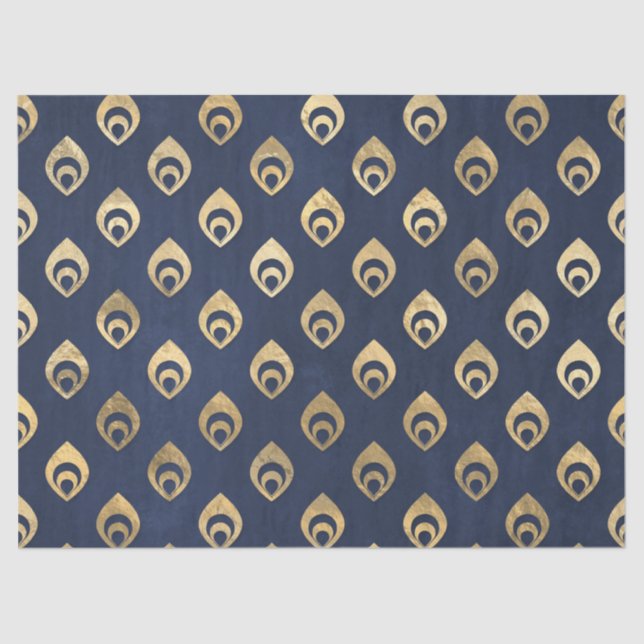 Gold Abstrakte Droplets für Navy Blue Decoupage Seidenpapier (Vorderseite)