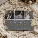 Gold Abstrakte FotoCollage Sweet 16 Geburtstag Einladung<br><div class="desc">Eine trendige abstrakte,  süße 16-Foto-Collage Geburtstagseinladung mit 3 Fotografien des Geburtstagsmädchens oder Jungen,  einer grauen Blockfarbe,  die in jede Farbe geändert werden kann,  Goldmalereien und Goldfräsen als Dekoration mit einer modernen weißen Textvorlage,  die leicht personalisiert werden kann.</div>