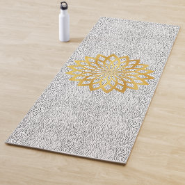 Gold Abstrakte Lotus-Blume auf Black Waves-Muster Yogamatte