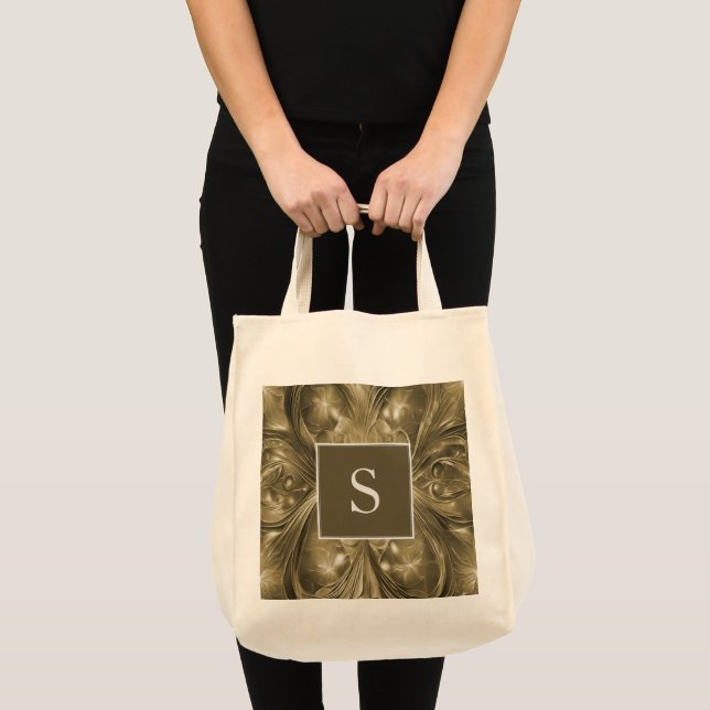 Gold Abstrakte Monogram Tote Bag Tragetasche (Vorderseite (Produkt))