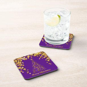 Gold Abstrakte Weihnachtsbaumgetränke Coaster Getränkeuntersetzer