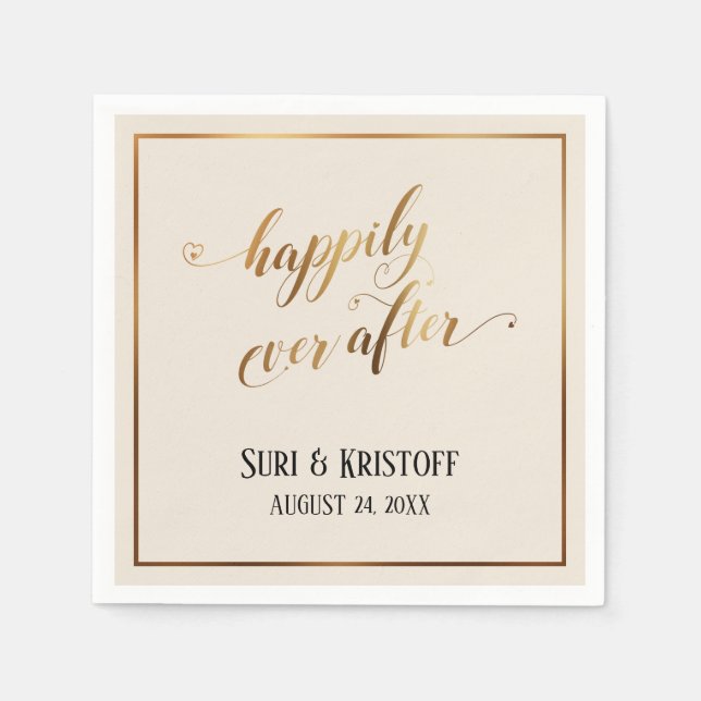 Gold Accent glücklich immer nach Herz-Script Cream Serviette (Vorderseite)