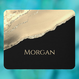 Gold Achat & Glitter, Goldener Name auf Schwarz Mousepad