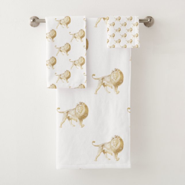 GOLD AFRICAN LION WHITE BADEZIMMER TOWEL SET (Insitu)