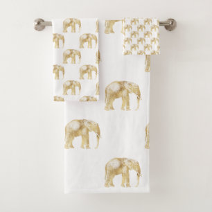 GOLD AFRIKANISCHE ELEFANT WHITE BADEZIMMER TOWEL S BADHANDTUCH SET
