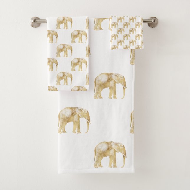 GOLD AFRIKANISCHE ELEFANT WHITE BADEZIMMER TOWEL S BADHANDTUCH SET (Insitu)