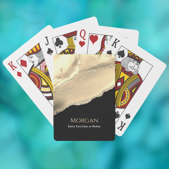 Gold Agate & Glitzer, Name & Textzeile, schwarz Spielkarten (Von Creator hochgeladen)
