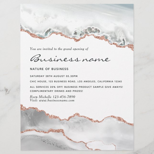 Gold Agate Grand Opening Einladung von White and R Flyer (Vorne)